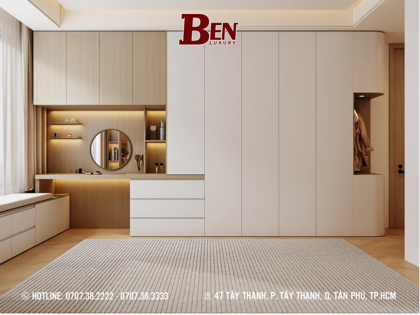 Hoàn Thiện Tủ Áo Gỗ Kết Hợp Bàn Trang Điểm Gỗ Kem Tại TP.HCM