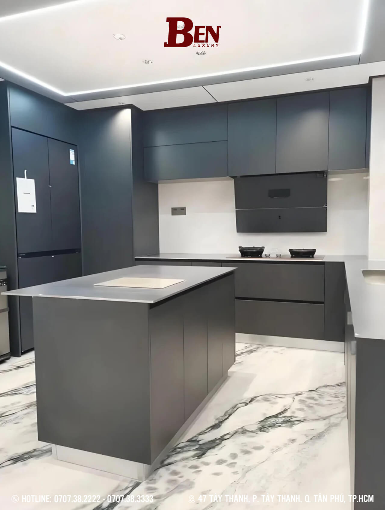 Hoàn Thiện Tủ Bếp Nhôm Tổ Ong Kết Hợp Inox Cao Cấp Cho Căn Hộ Tối Giản