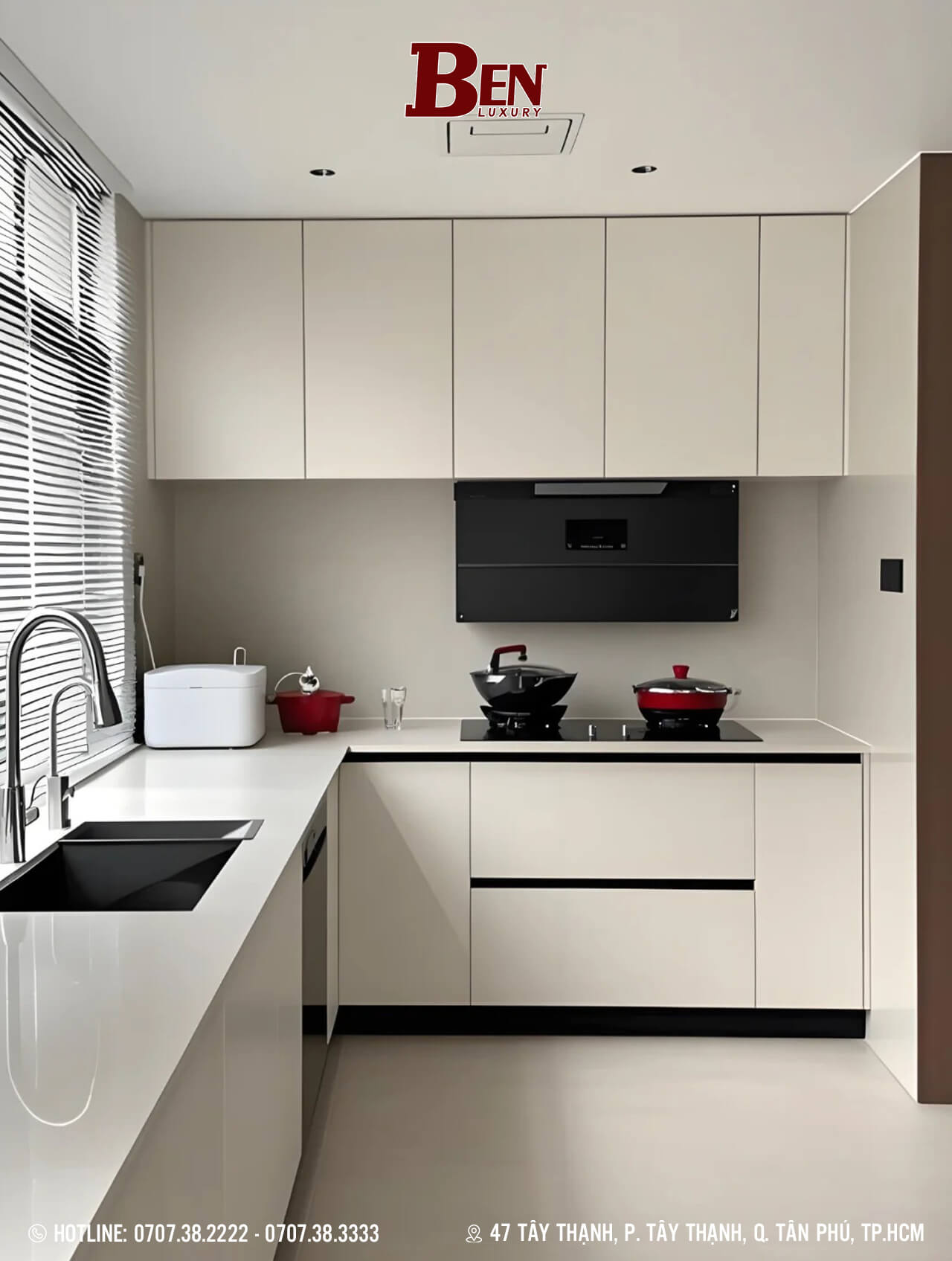 Hoàn Thiện Tủ Bếp Nhôm Tổ Ong Tone Trắng Sữa - Tối Giản & Hiện Đại Tại Bình Dương