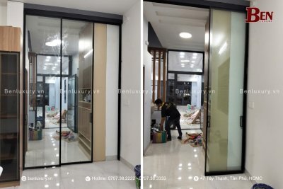 Hoàn Thiện Bộ Cửa Lùa Nhôm Slim Ray Trên Không Ray Dưới Hiện Đại Từ Benluxury