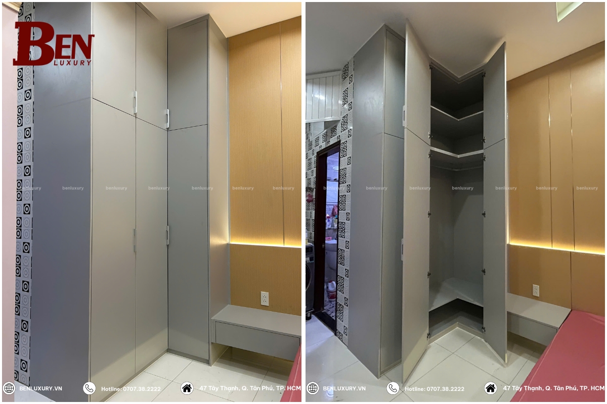Hoàn Thiện Tủ Áo Gỗ MDF chống ẩm  Phủ Melamine Tại Tân Bình, TP.HCM