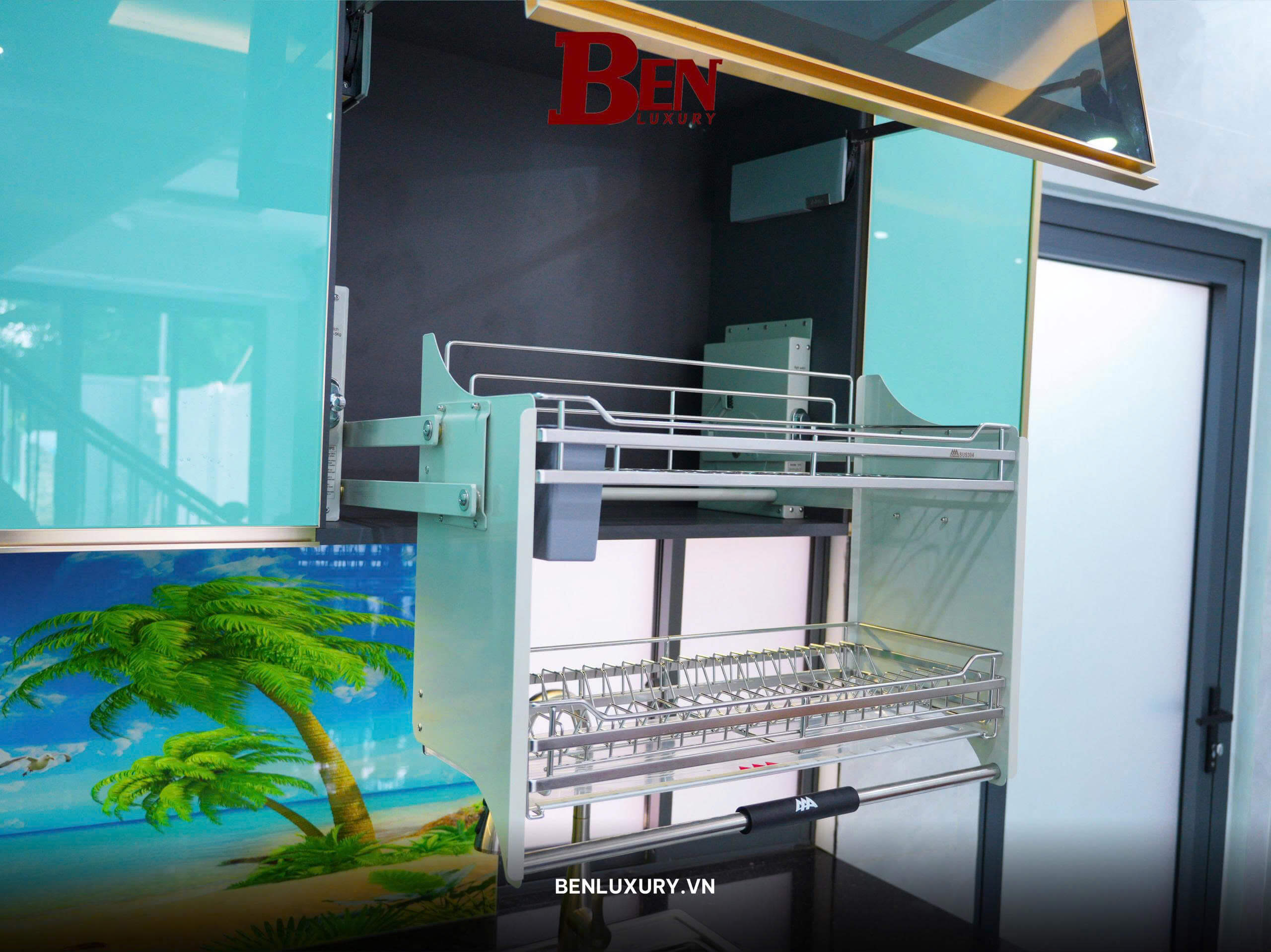 tu bep canh kinh tay nam am ma vang du an ket hop inox 304 hop kim nhom cao cap 10