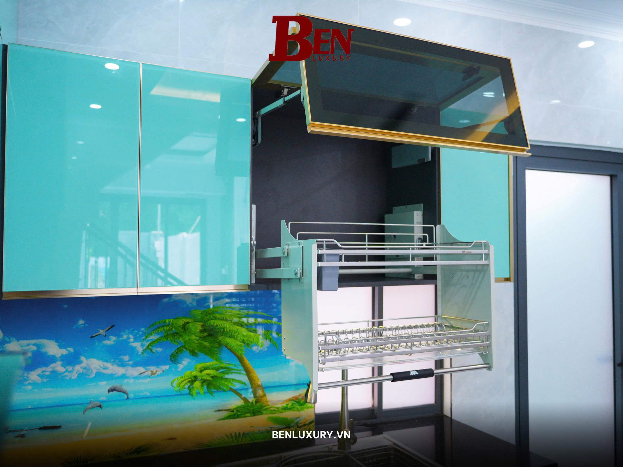 tu bep canh kinh tay nam am ma vang du an ket hop inox 304 hop kim nhom cao cap