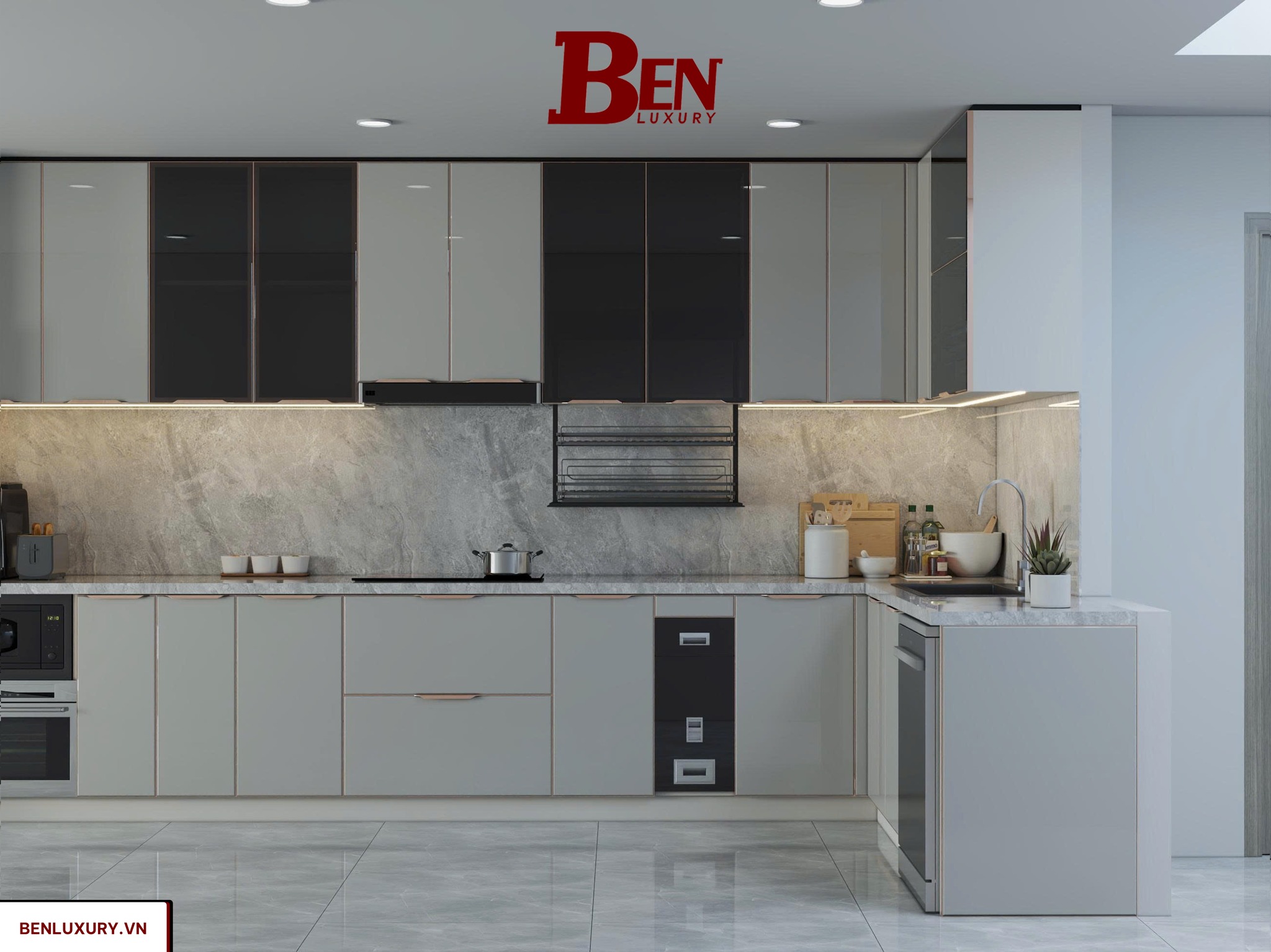 ban giao bo tu bep canh kinh cnc vat ket hop dao bep marble trang cao cap benluxury 10