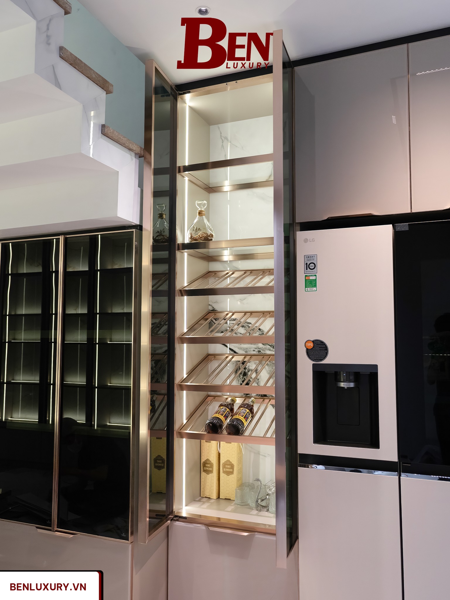 ban giao bo tu bep canh kinh cnc vat ket hop dao bep marble trang cao cap benluxury 18