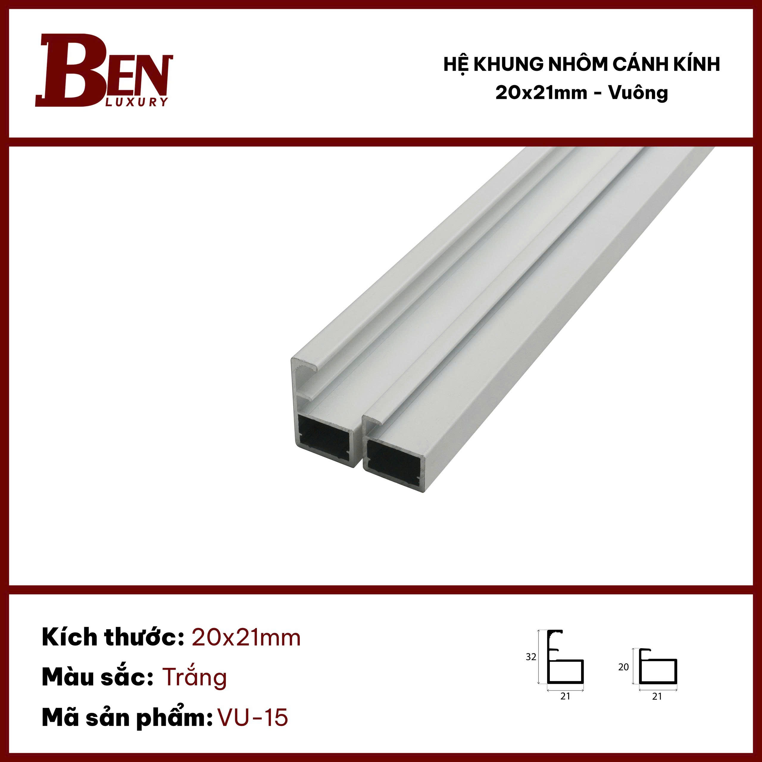 thanh nhom 20x21 tay nam vuong lien khung suot canh