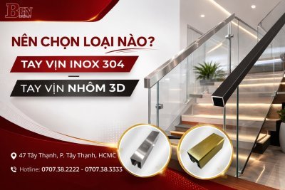 So Sánh Tay Vịn Inox 304 Và Tay Vịn Nhôm 3D: Nên Chọn Loại Nào Cho Cầu Thang Kính?