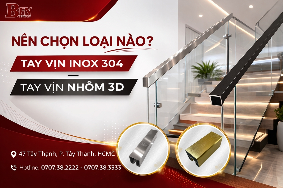 So Sánh Tay Vịn Inox 304 Và Tay Vịn Nhôm 3D: Nên Chọn Loại Nào Cho Cầu Thang Kính?