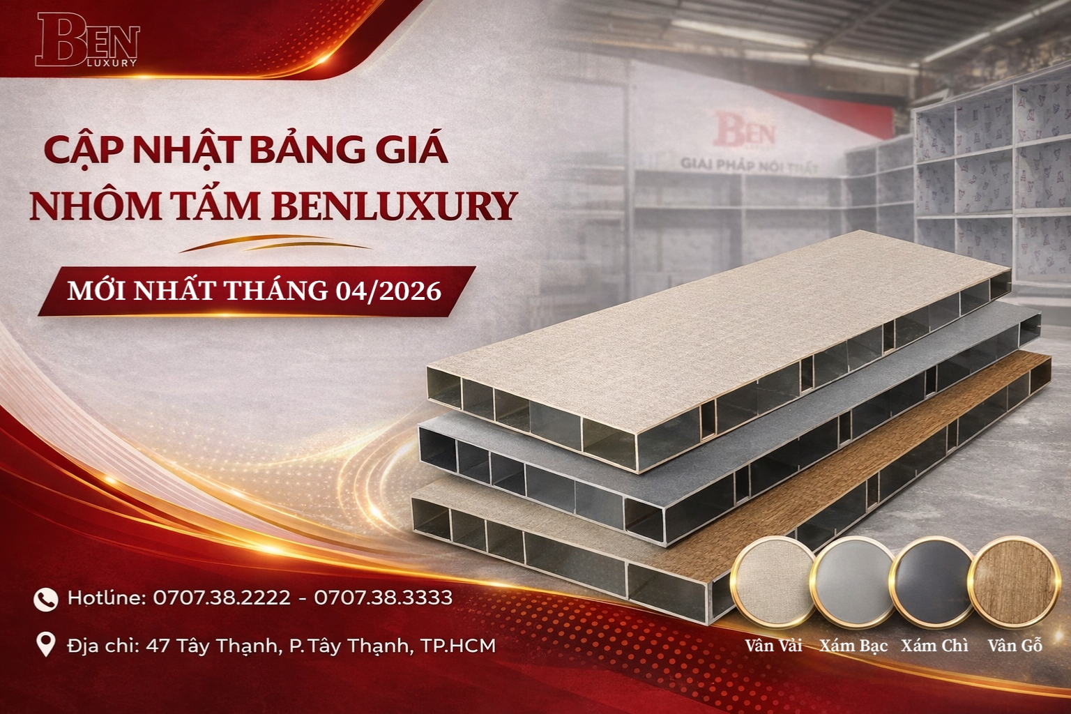 Báo Giá Đại Lý Hệ Nhôm Tấm Và Tổ Ong Benluxury Mới Nhất Tháng 4/2026