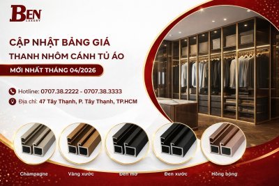 Cập Nhật Bảng Giá Mới Nhất Hệ Thanh Nhôm Cánh Tủ Áo Tháng 4/2026 Tại TP.HCM