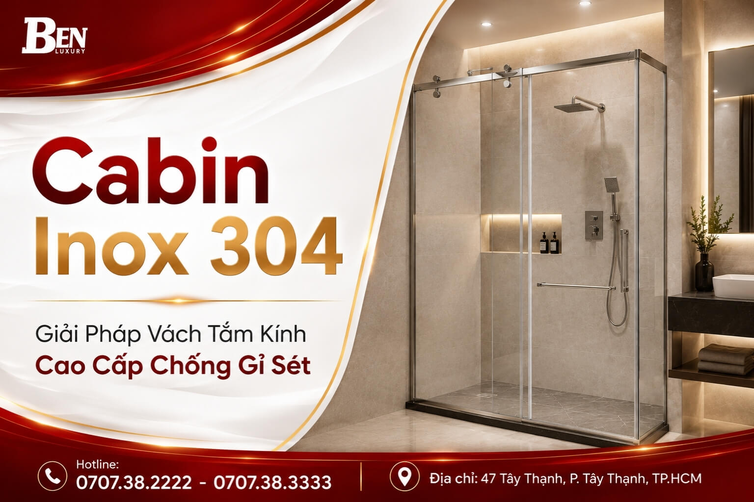 Cabin Inox 304 – Giải Pháp Vách Tắm Kính Cao Cấp Chống Gỉ Sét