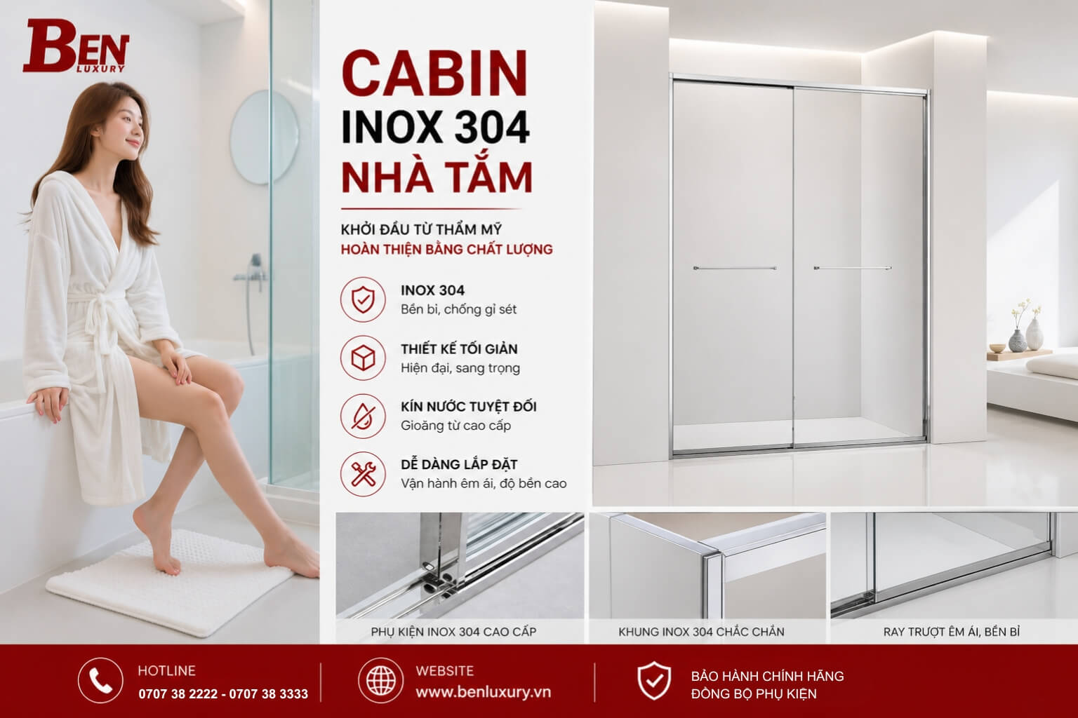 cabin phong tam inox 304 cabin khung inox 304 nha tam benluxury