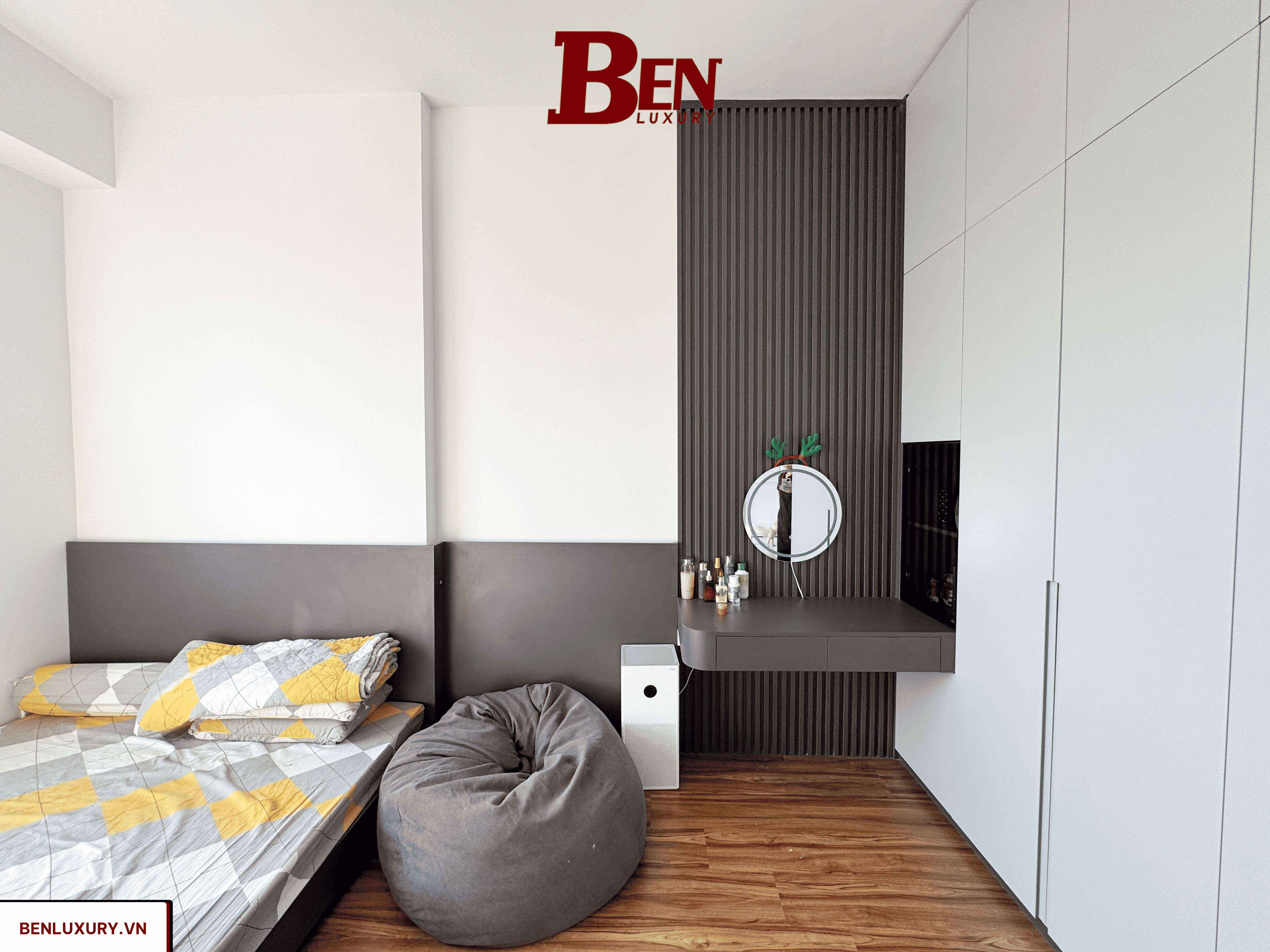 Nội Thất Gỗ MDF Ba Thanh Xám Chì Hoàn Thiện Nhà Anh Quỳnh Quận 9 – Benluxury