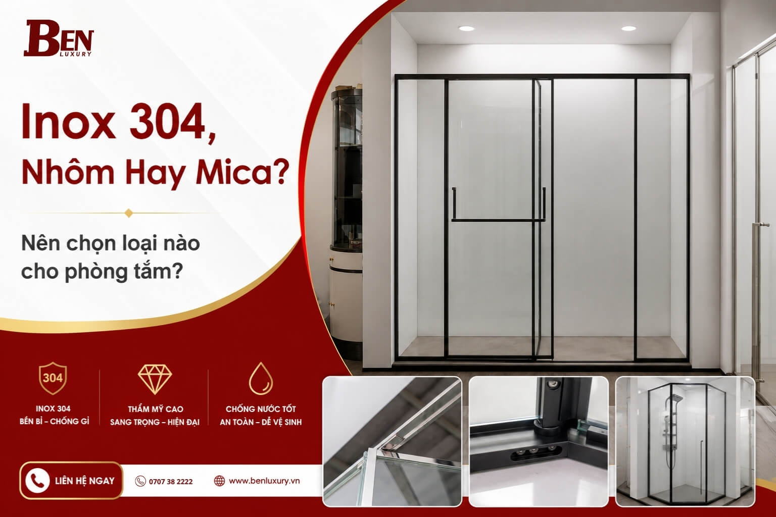 cabin phong tam inox 304 nhom kinh hay mica nen chon loai nao cho phong tam hien nay 1